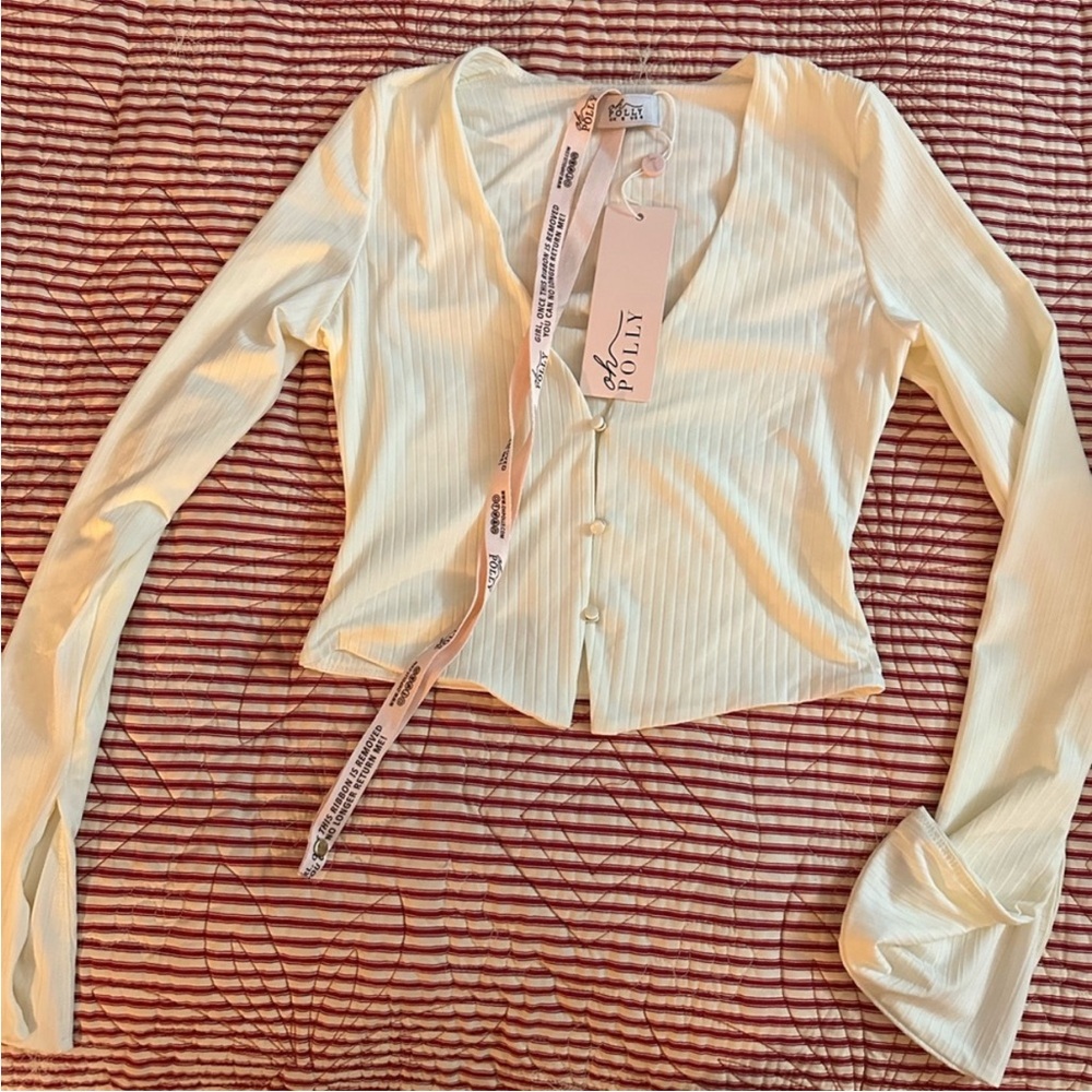 Oh Polly Cream Button Down Ribbed Top